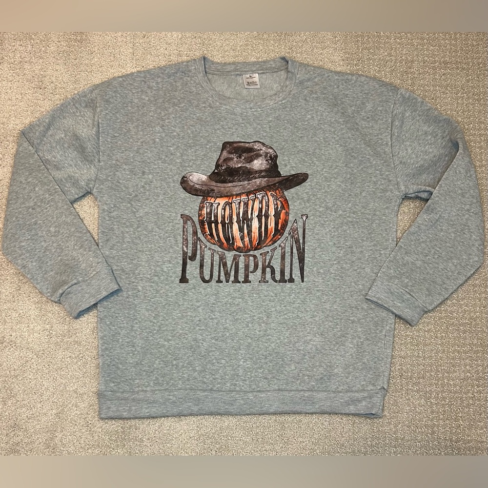 Howdy Pumpkin Western Halloween Sweatshirt Womens XL Gray Crew Neck - Picture 2 of 8